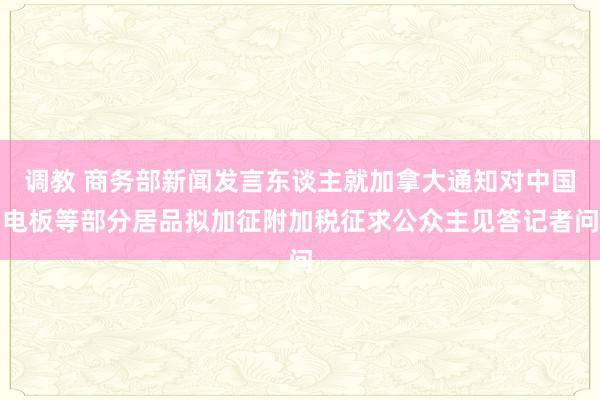 调教 商务部新闻发言东谈主就加拿大通知对中国电板等部分居品拟加征附加税征求公众主见答记者问