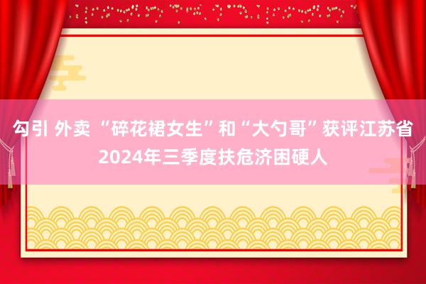 勾引 外卖 “碎花裙女生”和“大勺哥”获评江苏省2024年三季度扶危济困硬人
