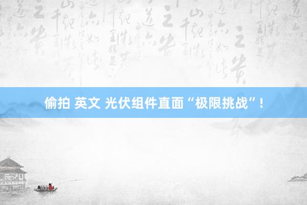 偷拍 英文 光伏组件直面“极限挑战”!