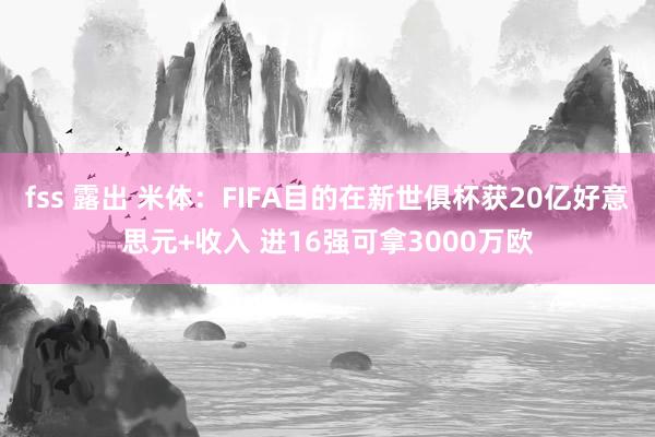fss 露出 米体：FIFA目的在新世俱杯获20亿好意思元+收入 进16强可拿3000万欧