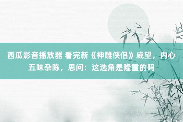 西瓜影音播放器 看完新《神雕侠侣》威望，内心五味杂陈，思问：这选角是隆重的吗