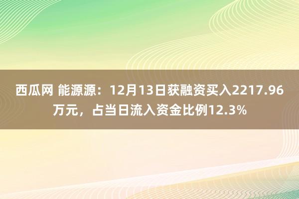西瓜网 能源源：12月13日获融资买入2217.96万元，占当日流入资金比例12.3%