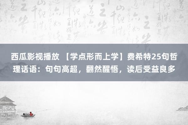 西瓜影视播放 【学点形而上学】费希特25句哲理话语：句句高超，翻然醒悟，读后受益良多