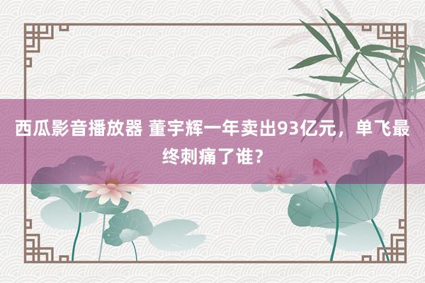 西瓜影音播放器 董宇辉一年卖出93亿元，单飞最终刺痛了谁？